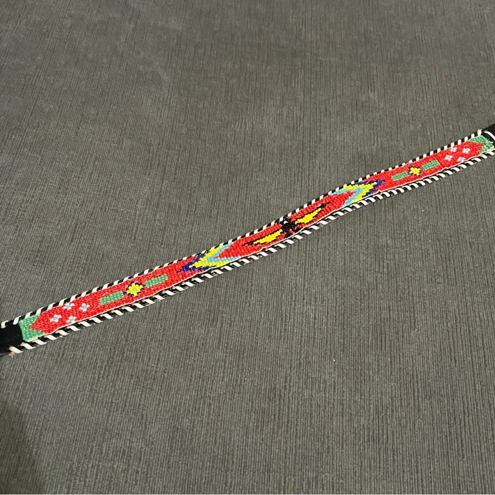 Vintage Seed Beaded Thunderbird Multicolor Native Southwest Belt / Hatband